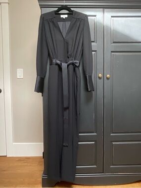 Reiss Black Classic Wrap-Style Dress with Waist Tie